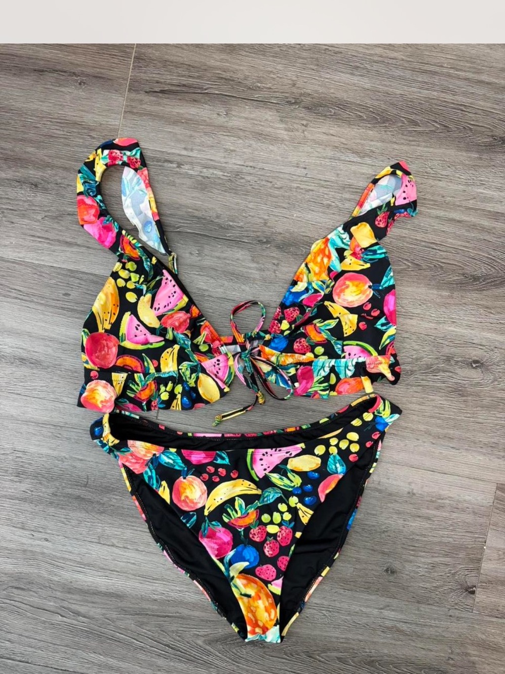 Black Fruit-Print bikini Swimsuit